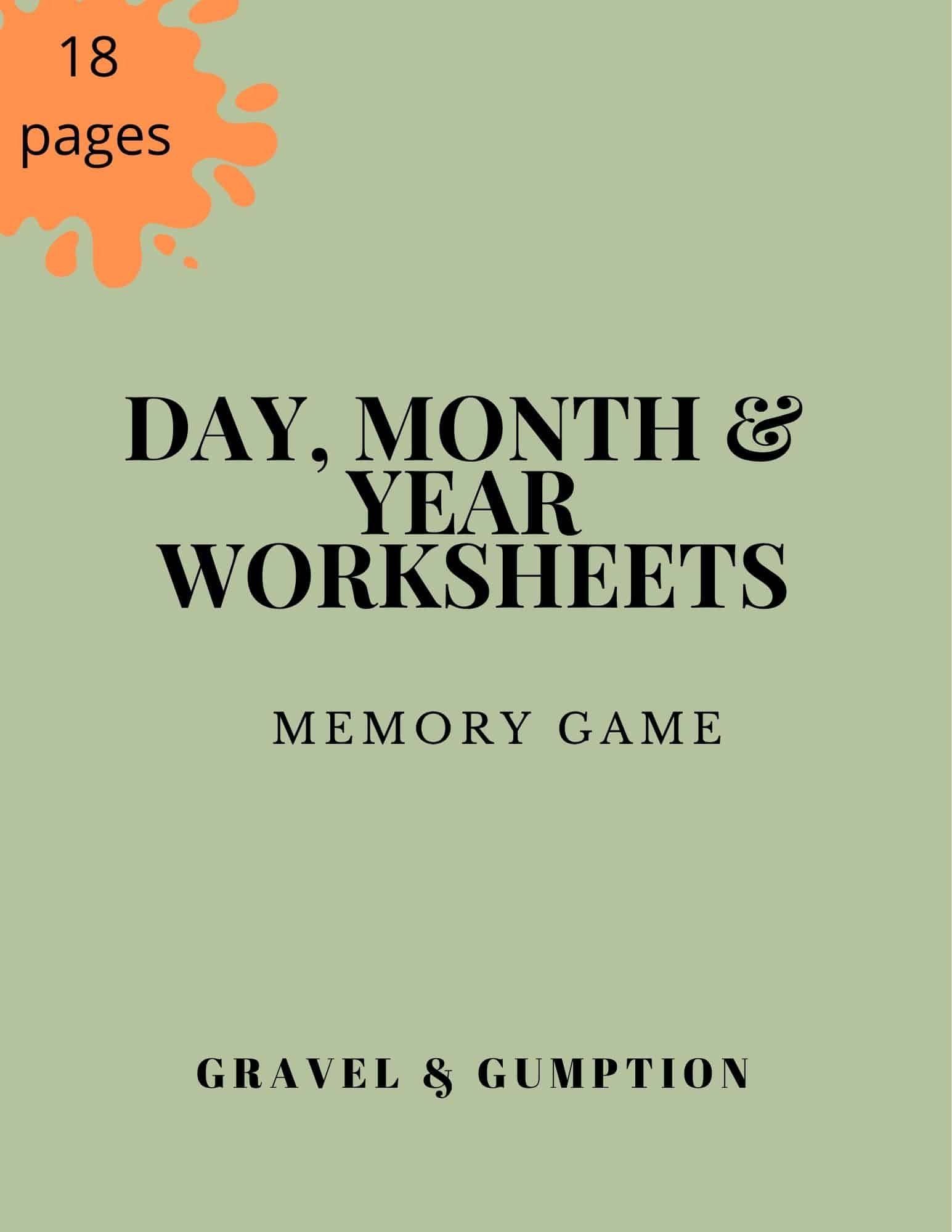 calendar practice, day, month year, memory game pdf for kids with dyslexia on the gravel and gumption website