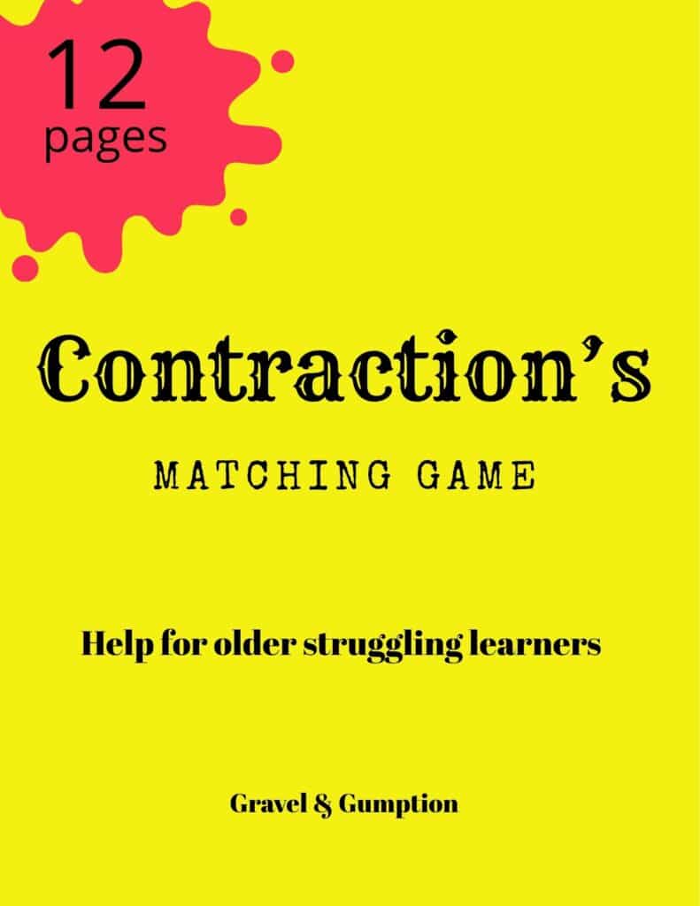 learning contraction's pdf worksheet matching game on gravel and gumption website for kids with dyslexia