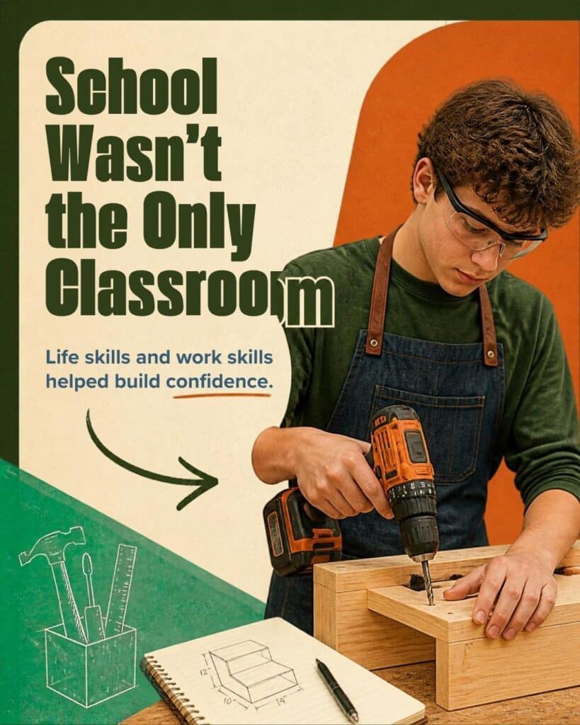 School isn't the only classroom where you can learn. You can have a dyslexic kid practice reading instructions, blue prints and tape measures. It's all practical learning.