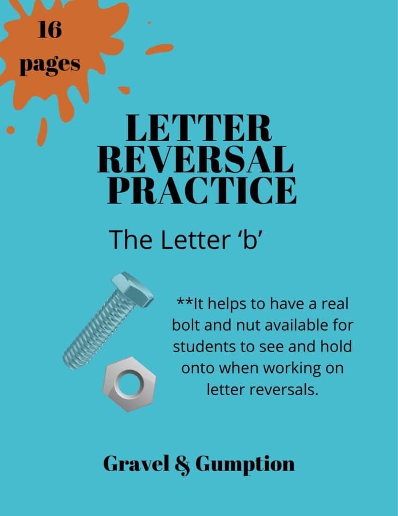 letter reversal worksheet pdf to help with the letter b, b as in bolt for dyslexic kids